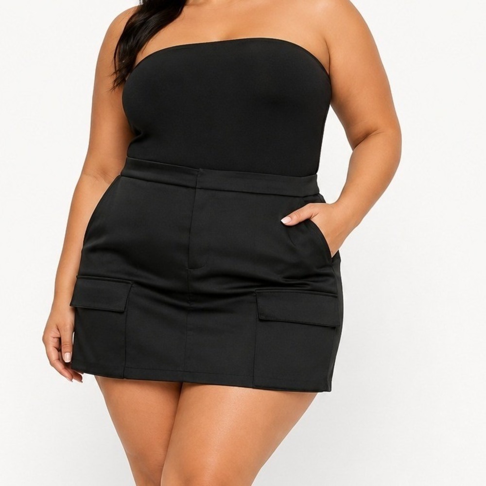 Loft Black Satin Cargo Mini Skirt Women Size‎ 18 Utility Pocket NWT